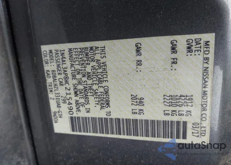 2017 Nissan Altima 2.5 Sr из США, поврежденный, VIN 1N4AL3AP8HC215490